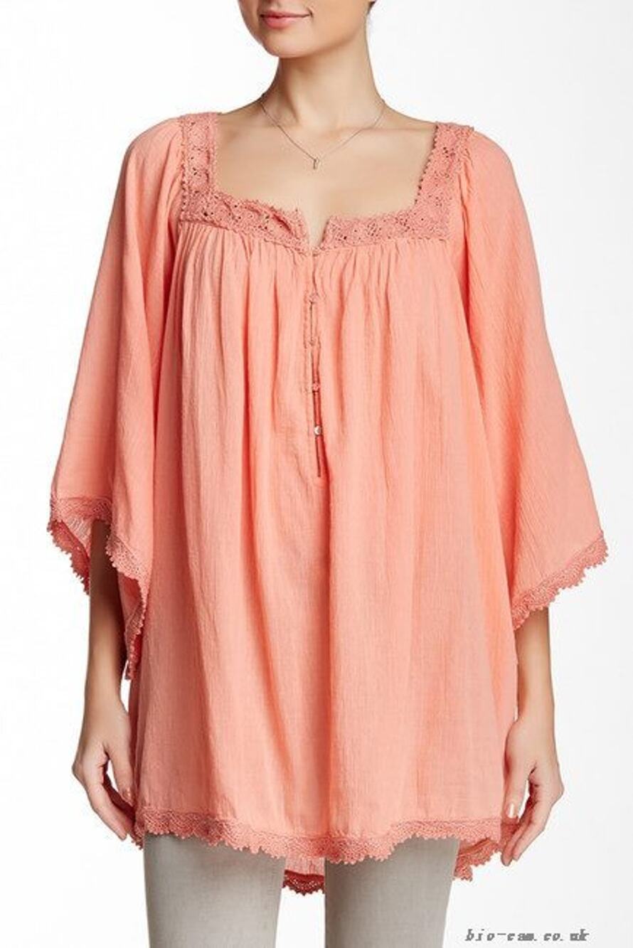 CALYPSO St.Barth Entina Coral Pink Orange Top Crochet Tunic Cover Up S Small NEW